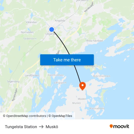 Tungelsta Station to Muskö map