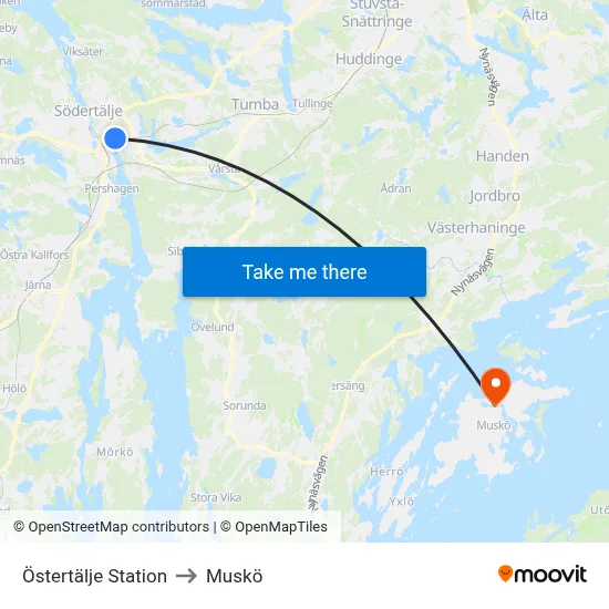 Östertälje Station to Muskö map