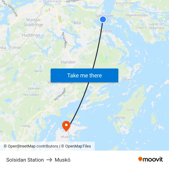Solsidan Station to Muskö map