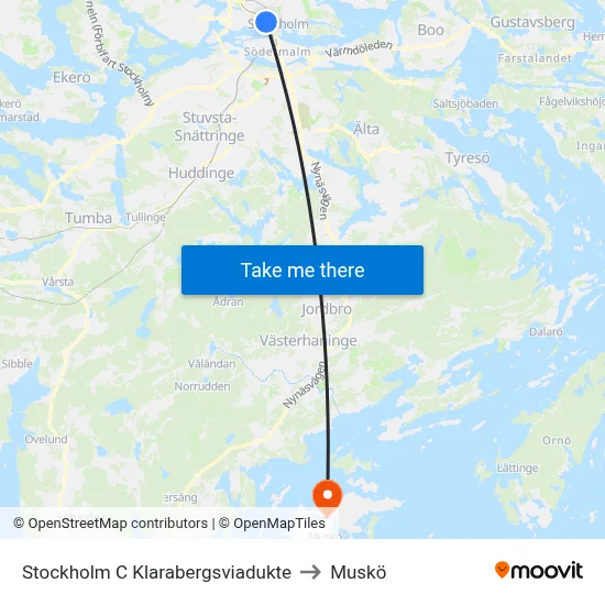 Stockholm C Klarabergsviadukte to Muskö map