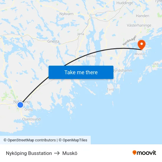 Nyköping Busstation to Muskö map