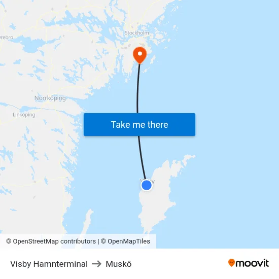 Visby Hamnterminal to Muskö map