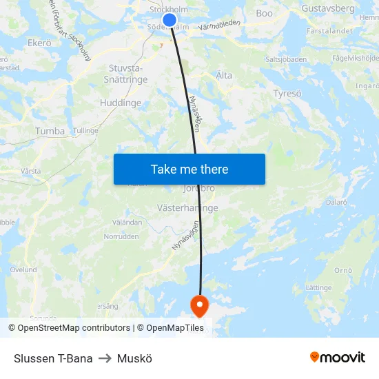 Slussen T-Bana to Muskö map