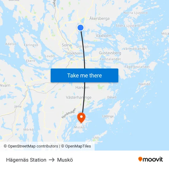 Hägernäs Station to Muskö map