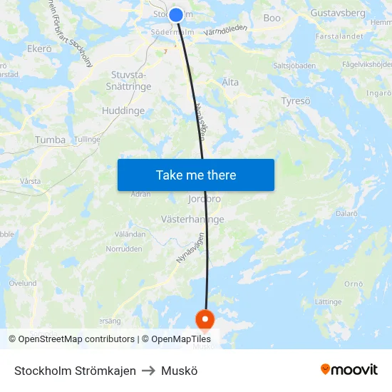 Stockholm Strömkajen to Muskö map