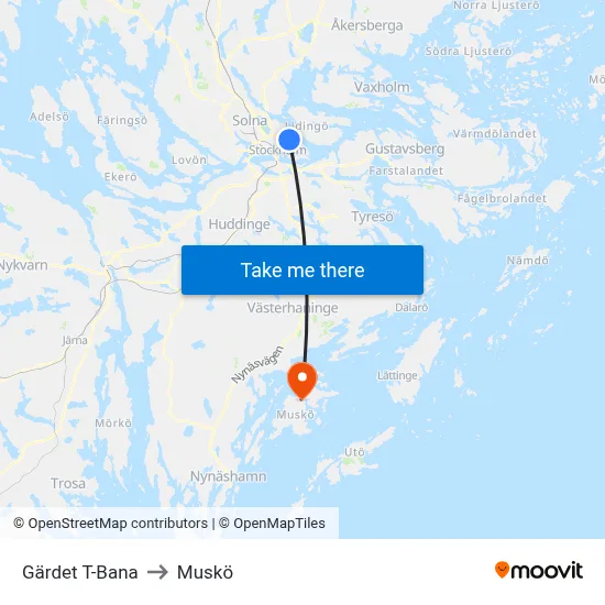 Gärdet T-Bana to Muskö map