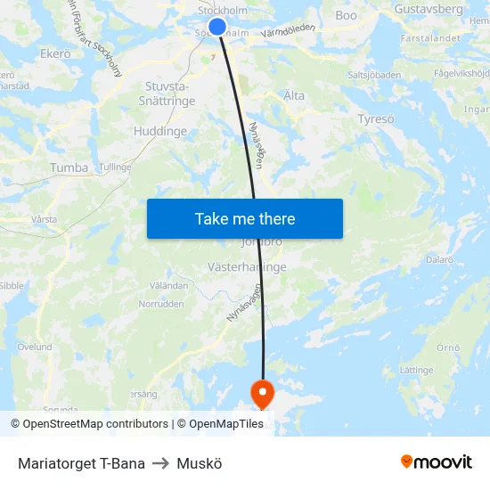 Mariatorget T-Bana to Muskö map
