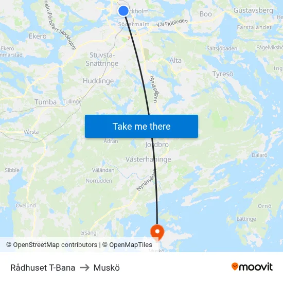 Rådhuset T-Bana to Muskö map