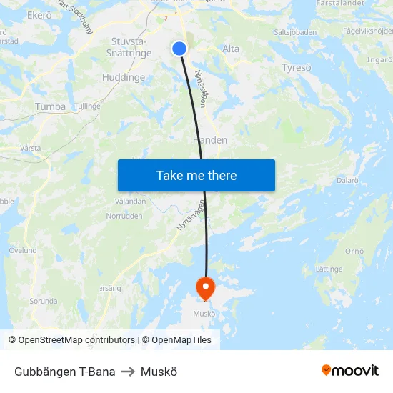 Gubbängen T-Bana to Muskö map