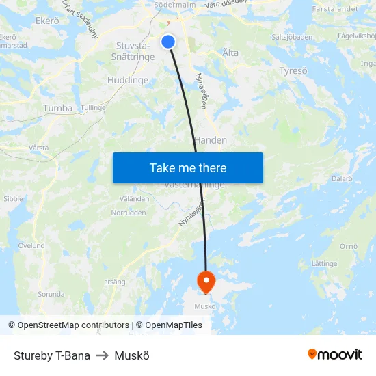 Stureby T-Bana to Muskö map