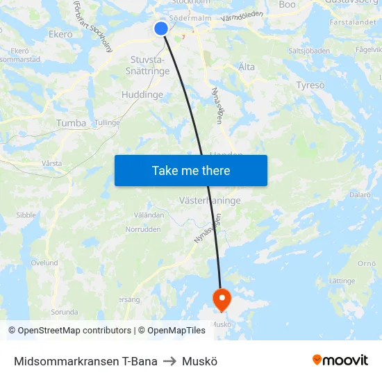 Midsommarkransen T-Bana to Muskö map