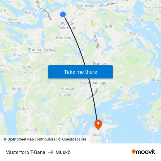 Västertorp T-Bana to Muskö map