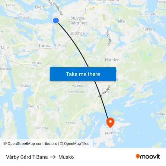Vårby Gård T-Bana to Muskö map