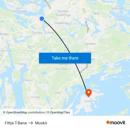 Fittja T-Bana to Muskö map