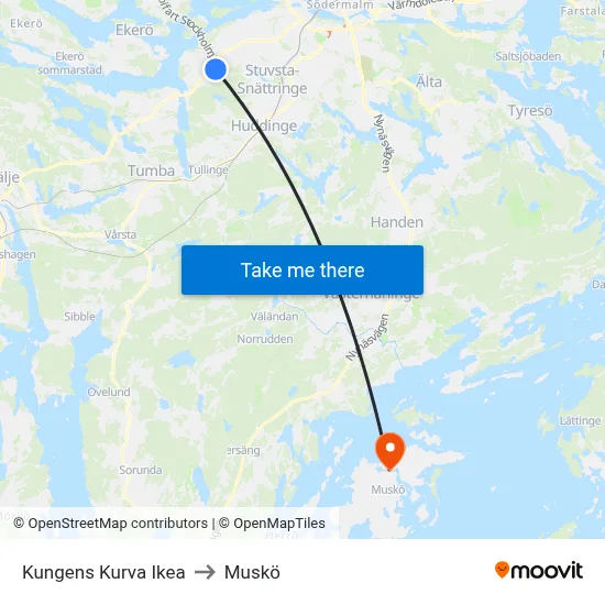 Kungens Kurva Ikea to Muskö map