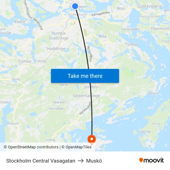 Stockholm Central Vasagatan to Muskö map