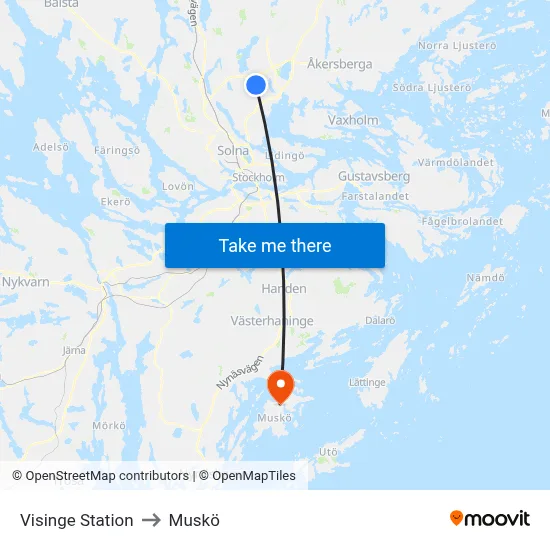 Visinge Station to Muskö map