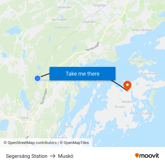 Segersäng Station to Muskö map