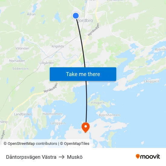 Dåntorpsvägen Västra to Muskö map