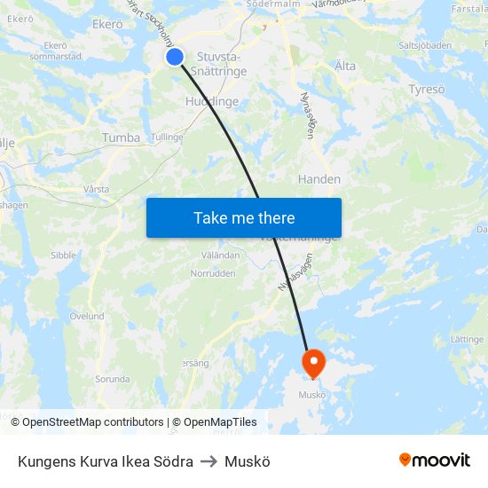 Kungens Kurva Ikea Södra to Muskö map