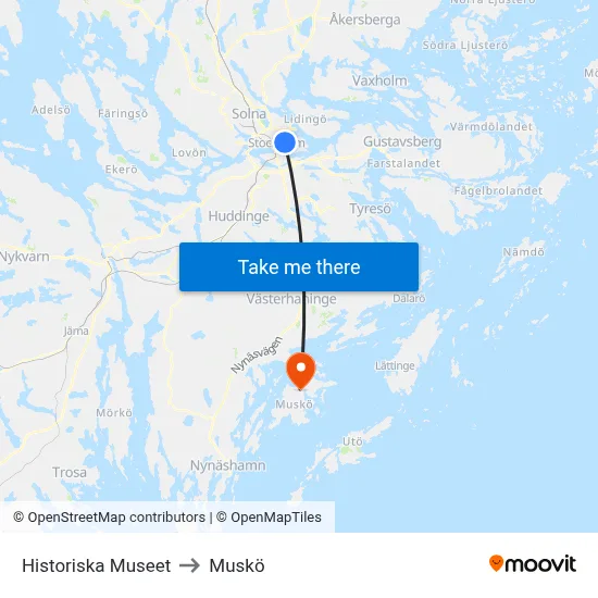 Historiska Museet to Muskö map
