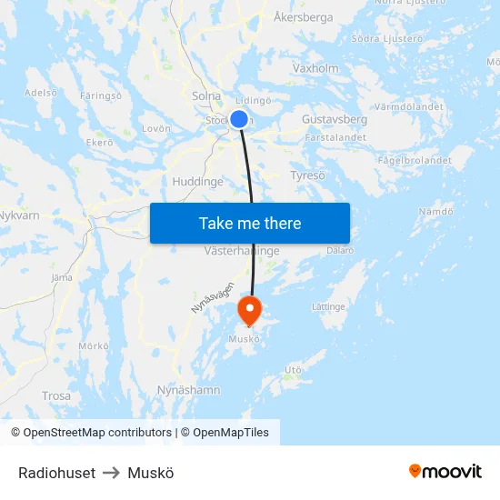 Radiohuset to Muskö map