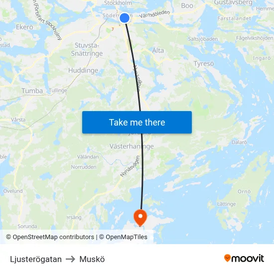 Ljusterögatan to Muskö map