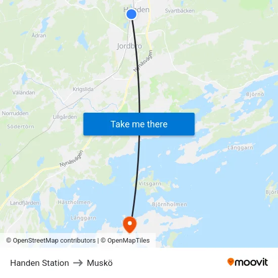 Handen Station to Muskö map