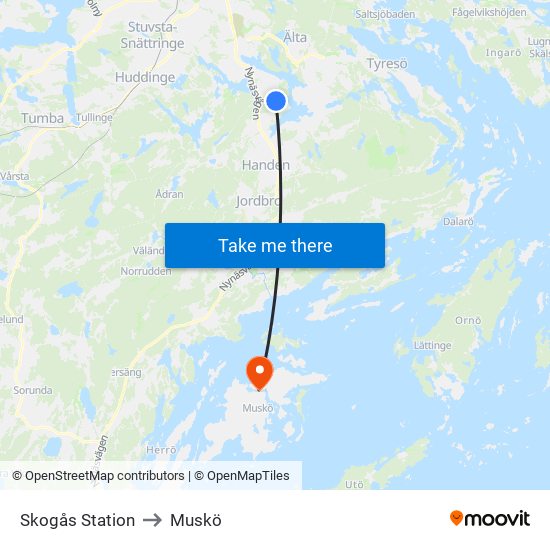 Skogås Station to Muskö map