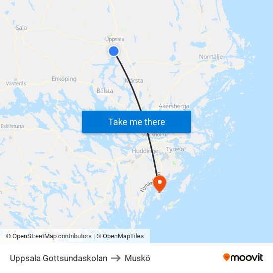 Uppsala Gottsundaskolan to Muskö map