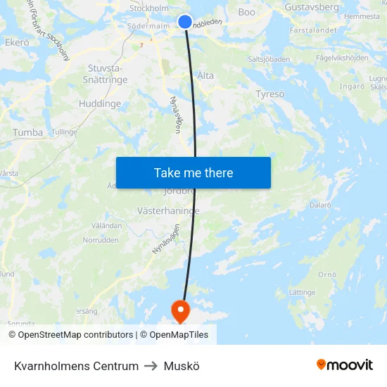 Kvarnholmens Centrum to Muskö map