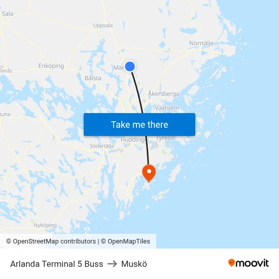 Arlanda Terminal 5 Buss to Muskö map