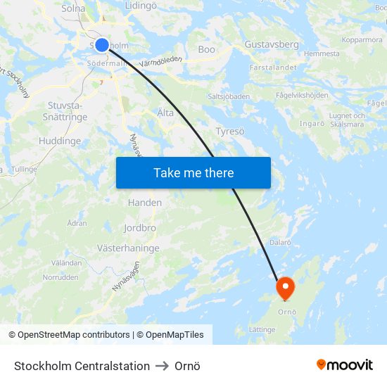 Stockholm Centralstation to Ornö map