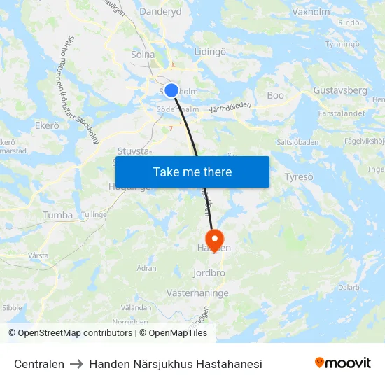 Centralen to Handen Närsjukhus Hastahanesi map