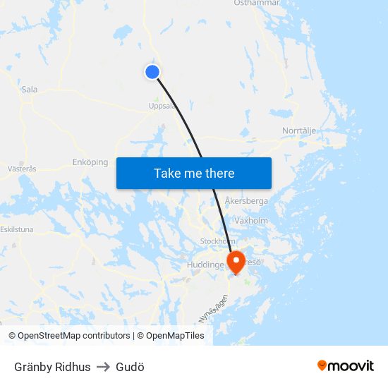 Gränby Ridhus to Gudö map