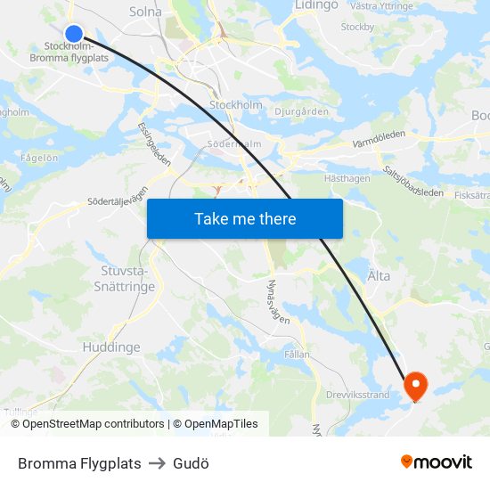 Bromma Flygplats to Gudö map