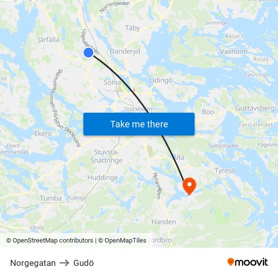 Norgegatan to Gudö map