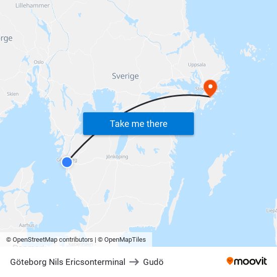 Göteborg Nils Ericsonterminal to Gudö map
