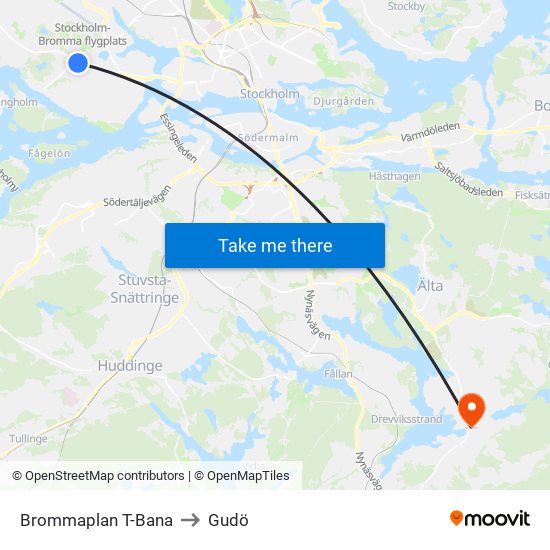 Brommaplan T-Bana to Gudö map