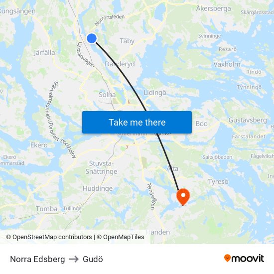 Norra Edsberg to Gudö map