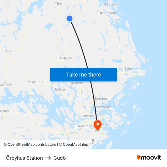 Örbyhus Station to Gudö map