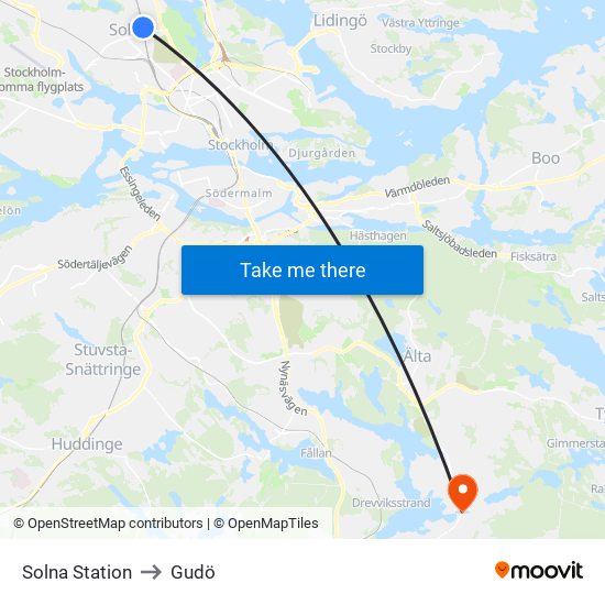 Solna Station to Gudö map