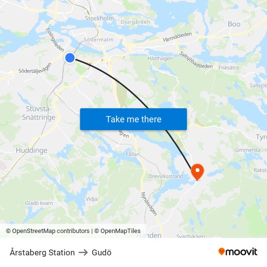 Årstaberg Station to Gudö map