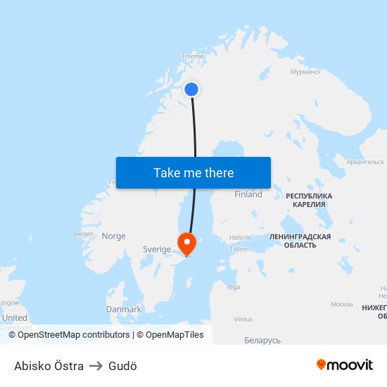 Abisko Östra to Gudö map