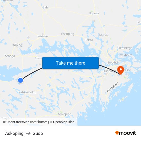 Äsköping to Gudö map