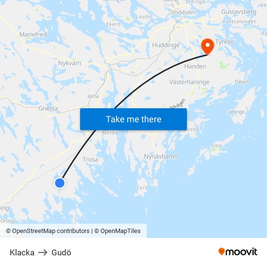 Klacka to Gudö map