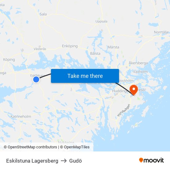 Eskilstuna Lagersberg to Gudö map