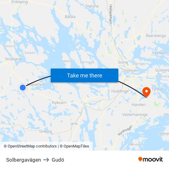 Solbergavägen to Gudö map