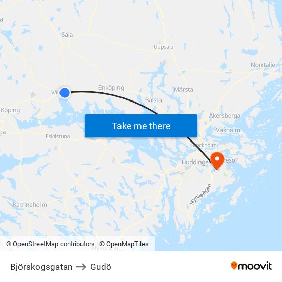 Björskogsgatan to Gudö map
