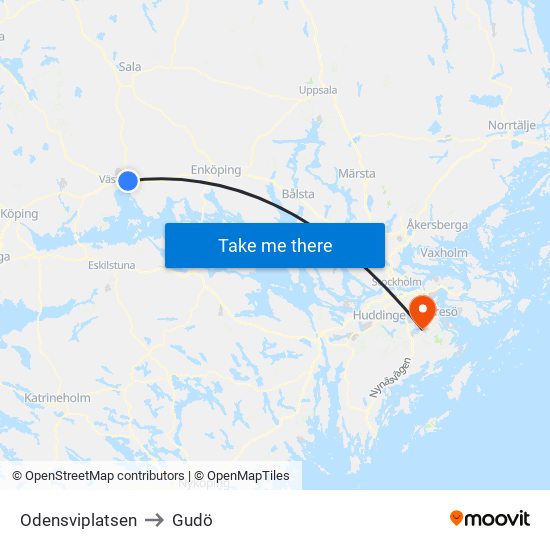 Odensviplatsen to Gudö map